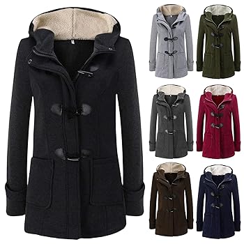 Womens Winter Coats Fleece Sherpa Lined Duffle Coat Horn